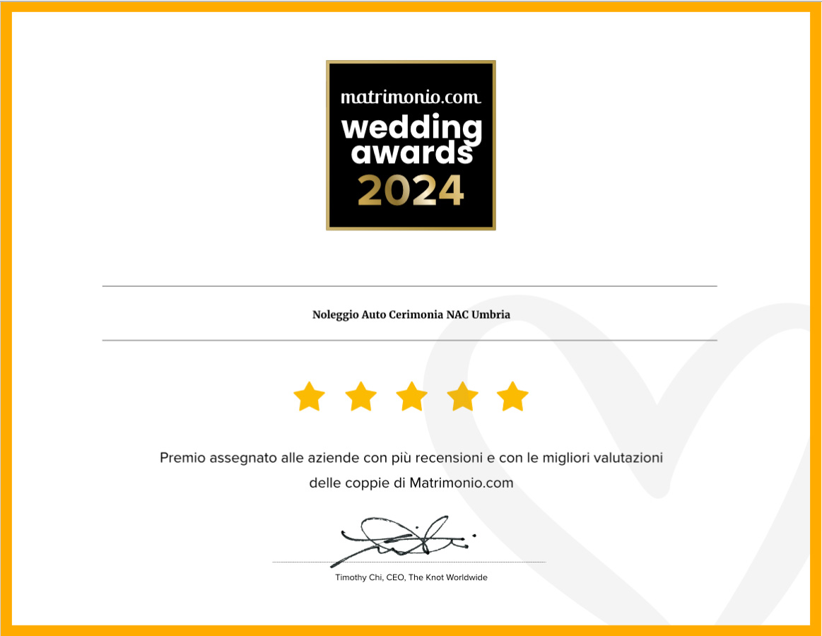 Wedding Award 2024 di Matrimonio.com per la categoria Noleggio Auto