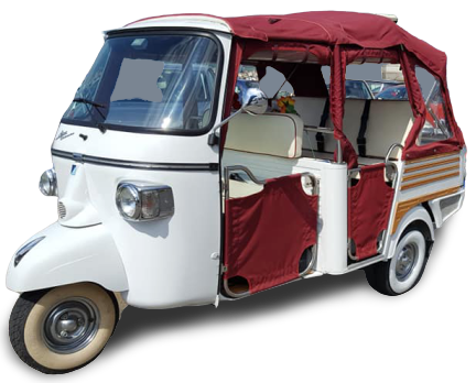 Noleggio ape calessino vintage,, anno 2012, 3posti+conducente, bianca, 422cc diesel, cabrio, 4 marce, interni perfetti.