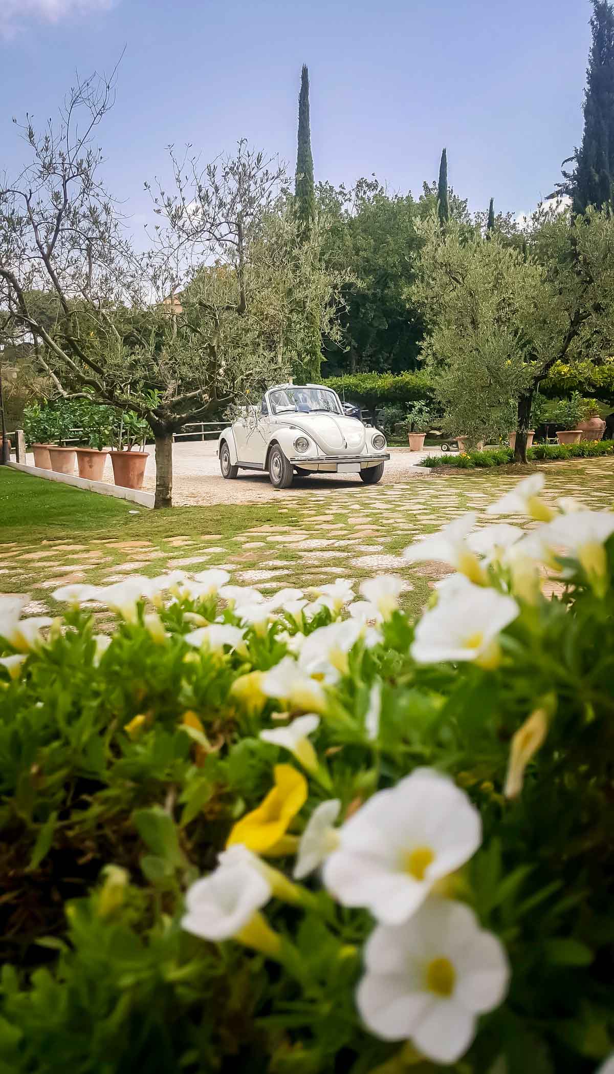 Noleggio maggiolino cabrio bianco in Umbria Perugia 