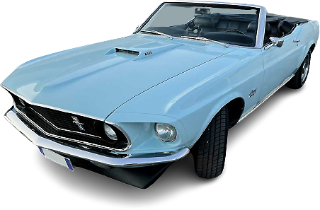 Noleggio Ford Mustang 351W cabriolet celeste 4 posti asi oro depoca del 1969 5.8L V8 affitto per cerimonia sposi tour pubblicità film e tv Perugia Umbria e regioni limitrofe.